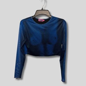 Edikted X-Ray Printed Mesh Long Sleeve Crop Top - Blue